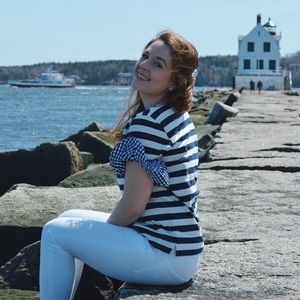 J.Crew Striped T-Shirt with Gingham Sleeves